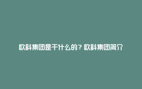 欧科集团是干什么的?欧科集团简介