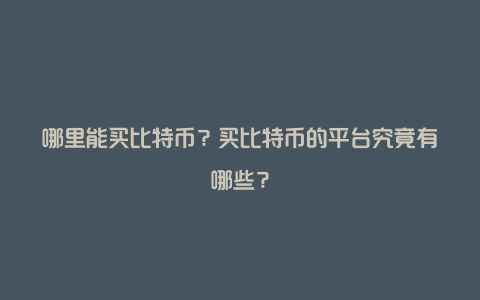 哪里能买比特币?买比特币的平台究竟有哪些?