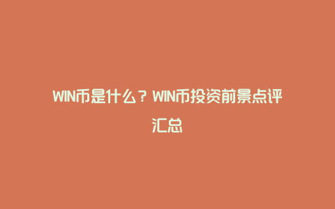 WIN币是什么?WIN币投资前景点评汇总