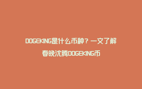 DOGEKING是什么币种?一文了解春晚沈腾DOGEKING币