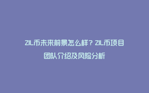 ZIL币未来前景怎么样?ZIL币项目团队介绍及风险分析