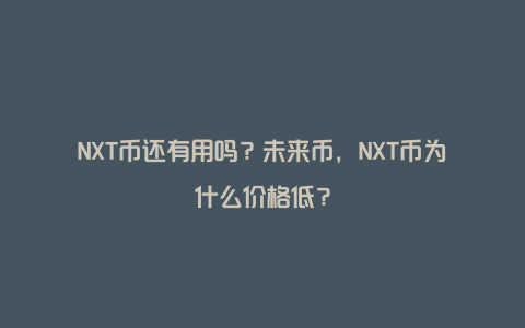 NXT币还有用吗?未来币,NXT币为什么价格低?
