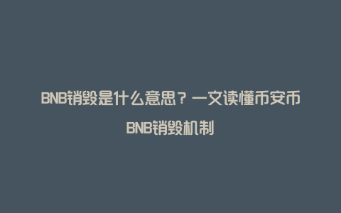 BNB销毁是什么意思？一文读懂币安币BNB销毁机制