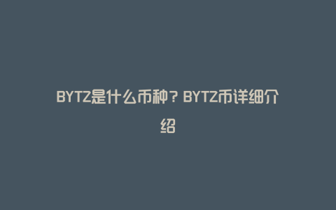 BYTZ是什么币种?BYTZ币详细介绍