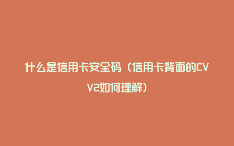 什么是信用卡安全码(信用卡背面的CVV2如何理解)