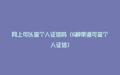 网上可以查个人征信吗(6种渠道可查个人征信)