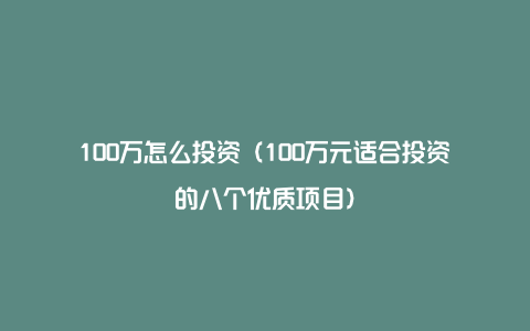 100万怎么投资(100万元适合投资的八个优质项目)