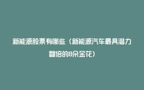 新能源股票有哪些（新能源汽车最具潜力翻倍的8朵金花）