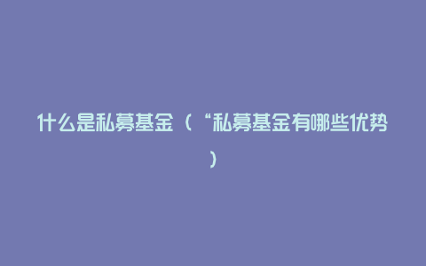 什么是私募基金（“私募基金有哪些优势）