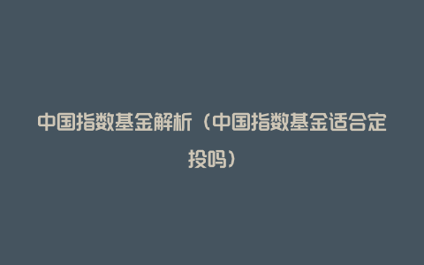 中国指数基金解析(中国指数基金适合定投吗)