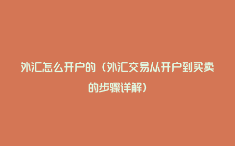 外汇怎么开户的(外汇交易从开户到买卖的步骤详解)