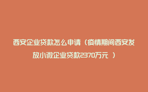 西安企业贷款怎么申请（疫情期间西安发放小微企业贷款2370万元 ）