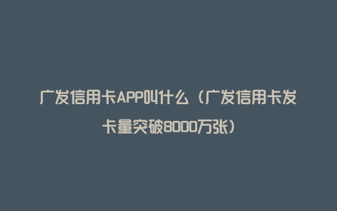 广发信用卡APP叫什么(广发信用卡发卡量突破8000万张)