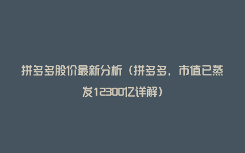 拼多多股价最新分析（拼多多，市值已蒸发12300亿详解）
