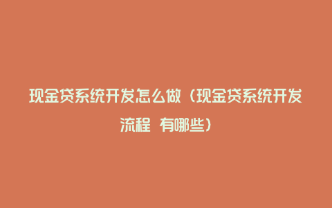 现金贷系统开发怎么做(现金贷系统开发流程 有哪些)