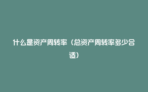 什么是资产周转率(总资产周转率多少合适)