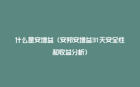 什么是安增益(安邦安增益31天安全性和收益分析)