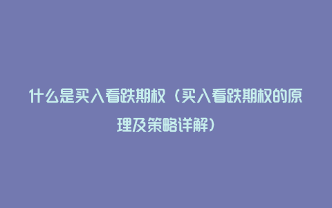 什么是买入看跌期权(买入看跌期权的原理及策略详解)
