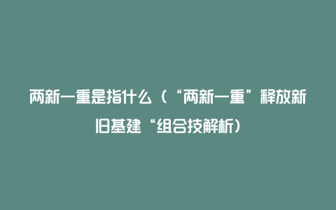 两新一重是指什么(“两新一重”释放新旧基建“组合技解析)