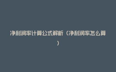 净利润率计算公式解析(净利润率怎么算)