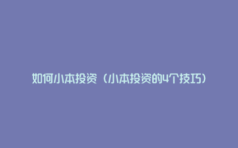 如何小本投资(小本投资的4个技巧)