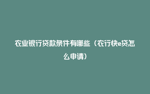 农业银行贷款条件有哪些(农行快e贷怎么申请)