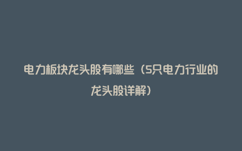 电力板块龙头股有哪些(5只电力行业的龙头股详解)