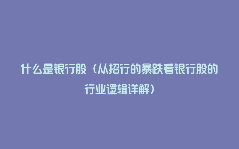 什么是银行股(从招行的暴跌看银行股的行业逻辑详解)