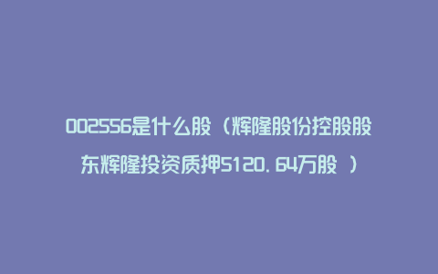002556是什么股(辉隆股份控股股东辉隆投资质押5120.64万股 )