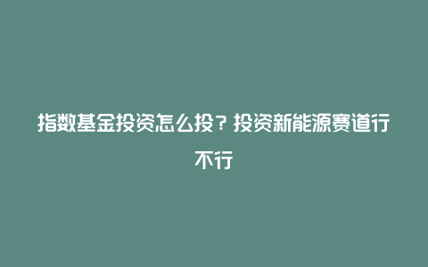 指数基金投资怎么投？投资新能源赛道行不行