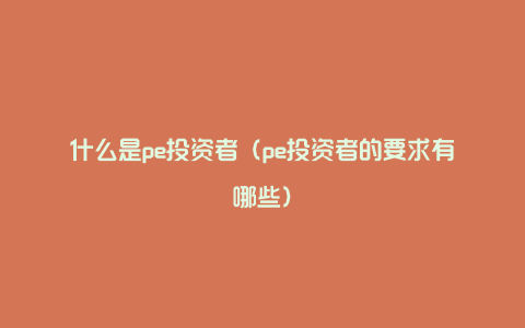 什么是pe投资者(pe投资者的要求有哪些)