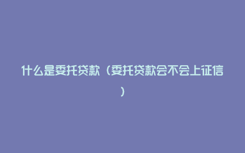 什么是委托贷款（委托贷款会不会上征信）