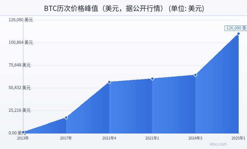 BTC历次价格峰值(美元,据公开行情)