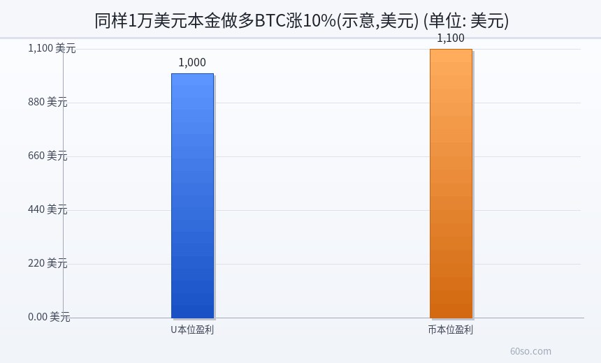 同样1万美元本金做多BTC涨10%(示意,美元)